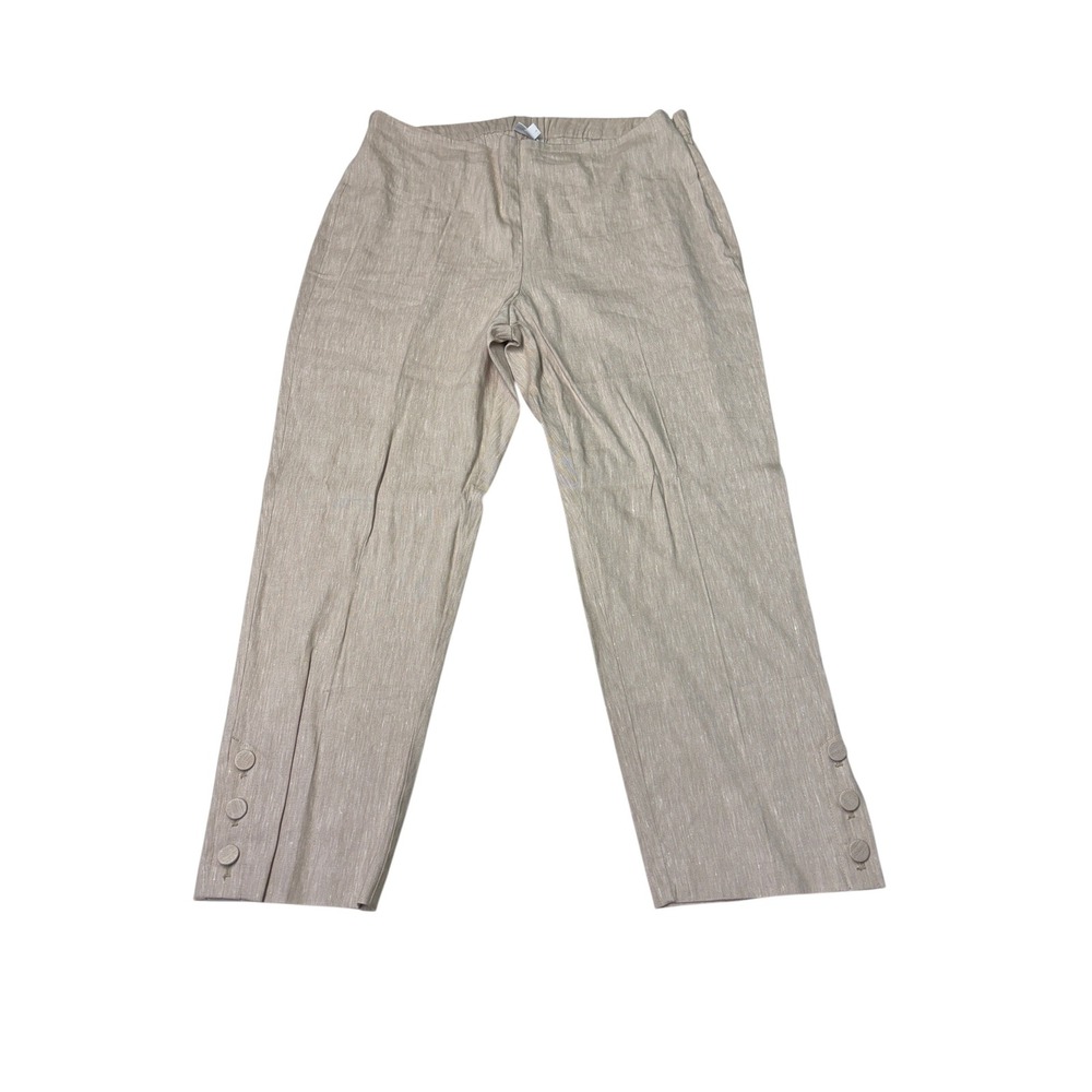 NWT J. Jill Linen Stretch Pants Macadam Beige Side Zip Button Ankle‎ Large